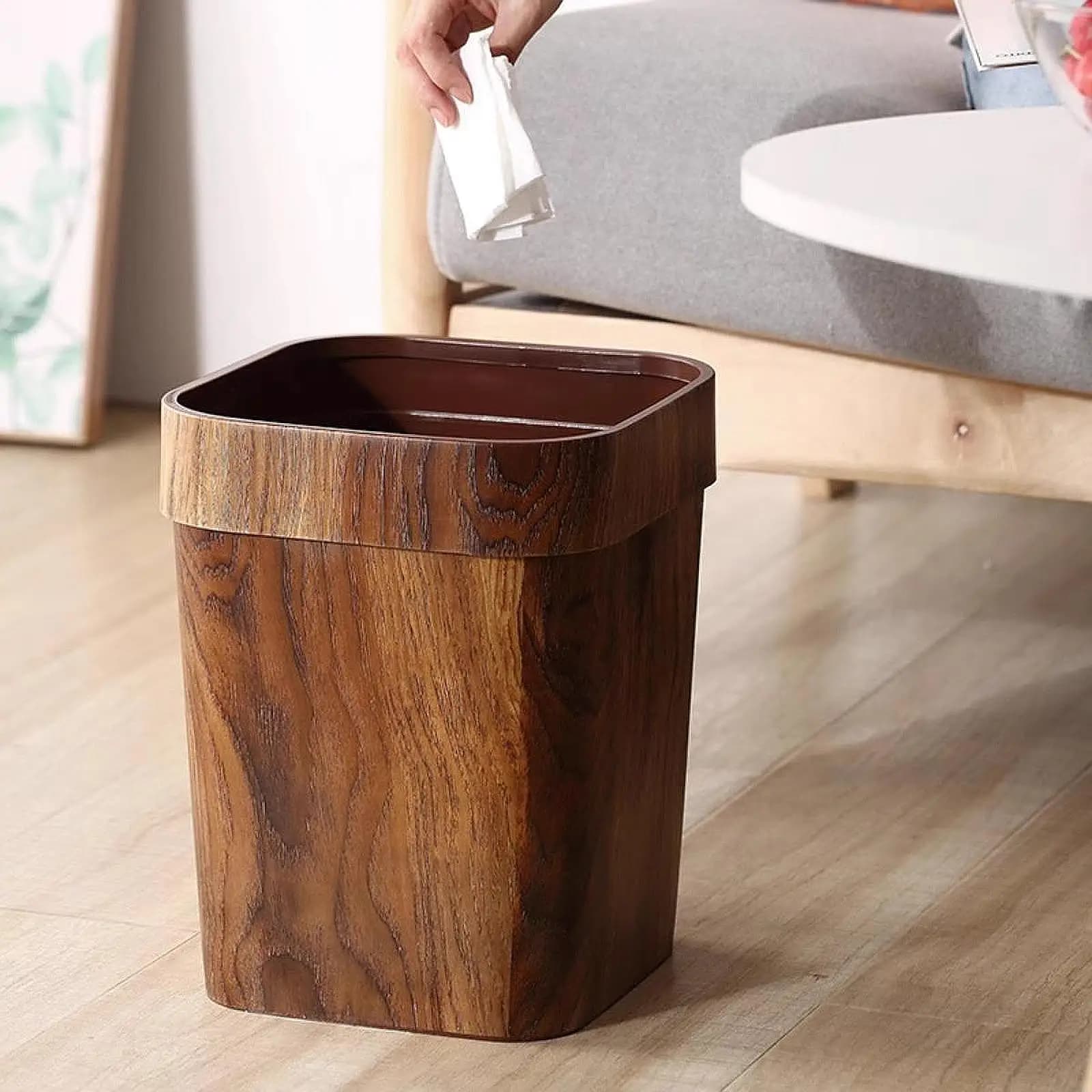 Pattumiera imitazione venature del legno, cestino della spazzatura, antiscivolo, decorativo, grande, contenitore della spazzatura, per dormitorio, camera da letto