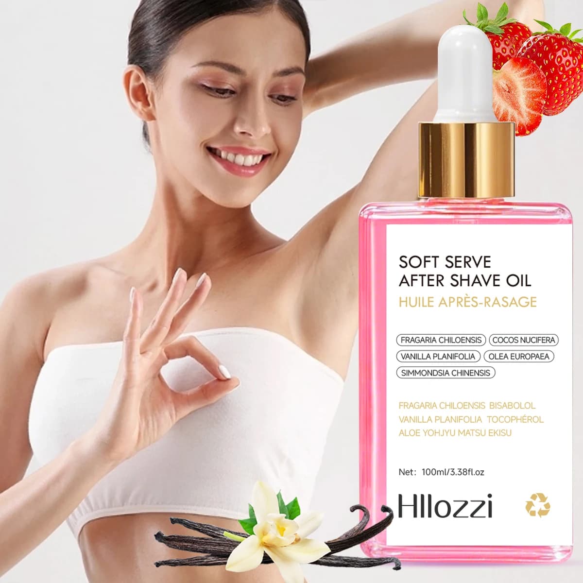 L'olio postrasbarsi alla fragola e alla vaniglia lascia delicatamente la pelle liscia, idratata e morbida Cura della pelle Olio da barba da donna