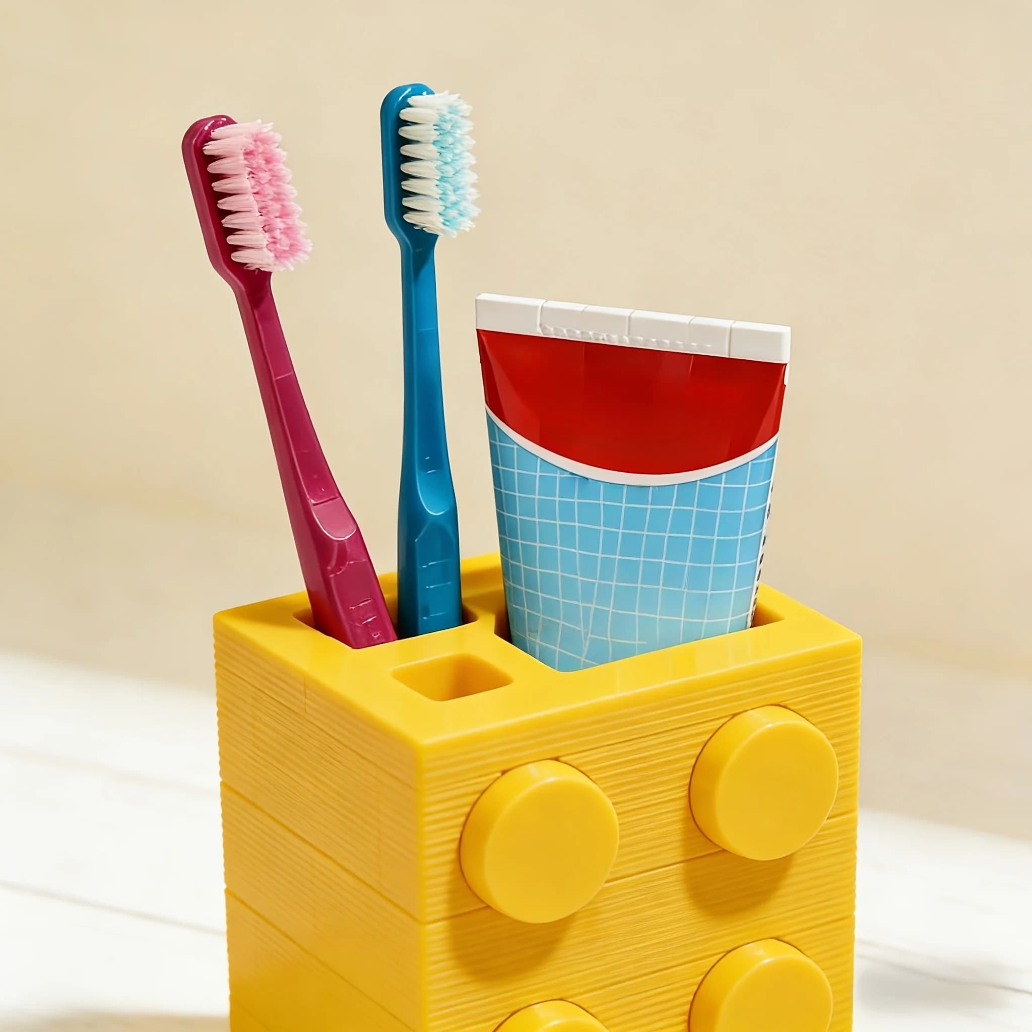 Creative Block Toothbrush Holder: Stackable Tray & Toothpaste Rack for Family Bathroom – Colorful Modular Organizer