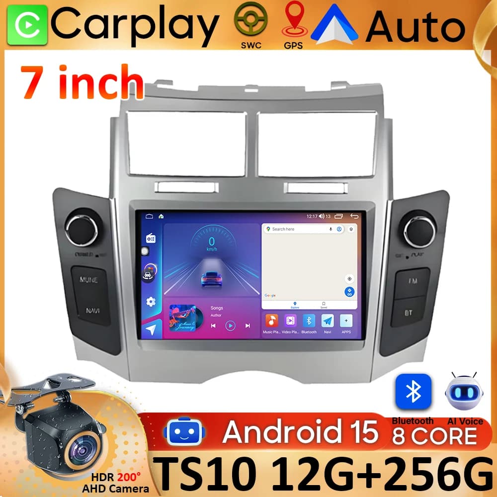 7'' Android 15 Car Radio For Toyota Yaris XP90 Vitz Platz 2005-2012 GPS Navigation Stereo CarPlay Auto Multimedia 4G WIFI Player