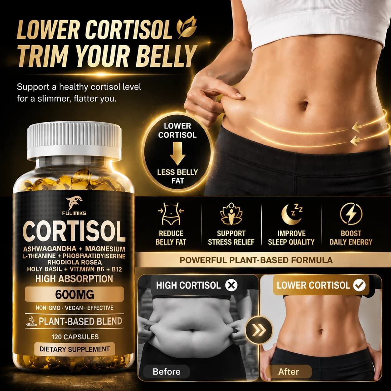 Premium Cortisol Capsules with Ashwagandha, Rhodiola, Support Cortisol Reducer, Relaxation, Maintain Calm, Weight Loss & Adrenal