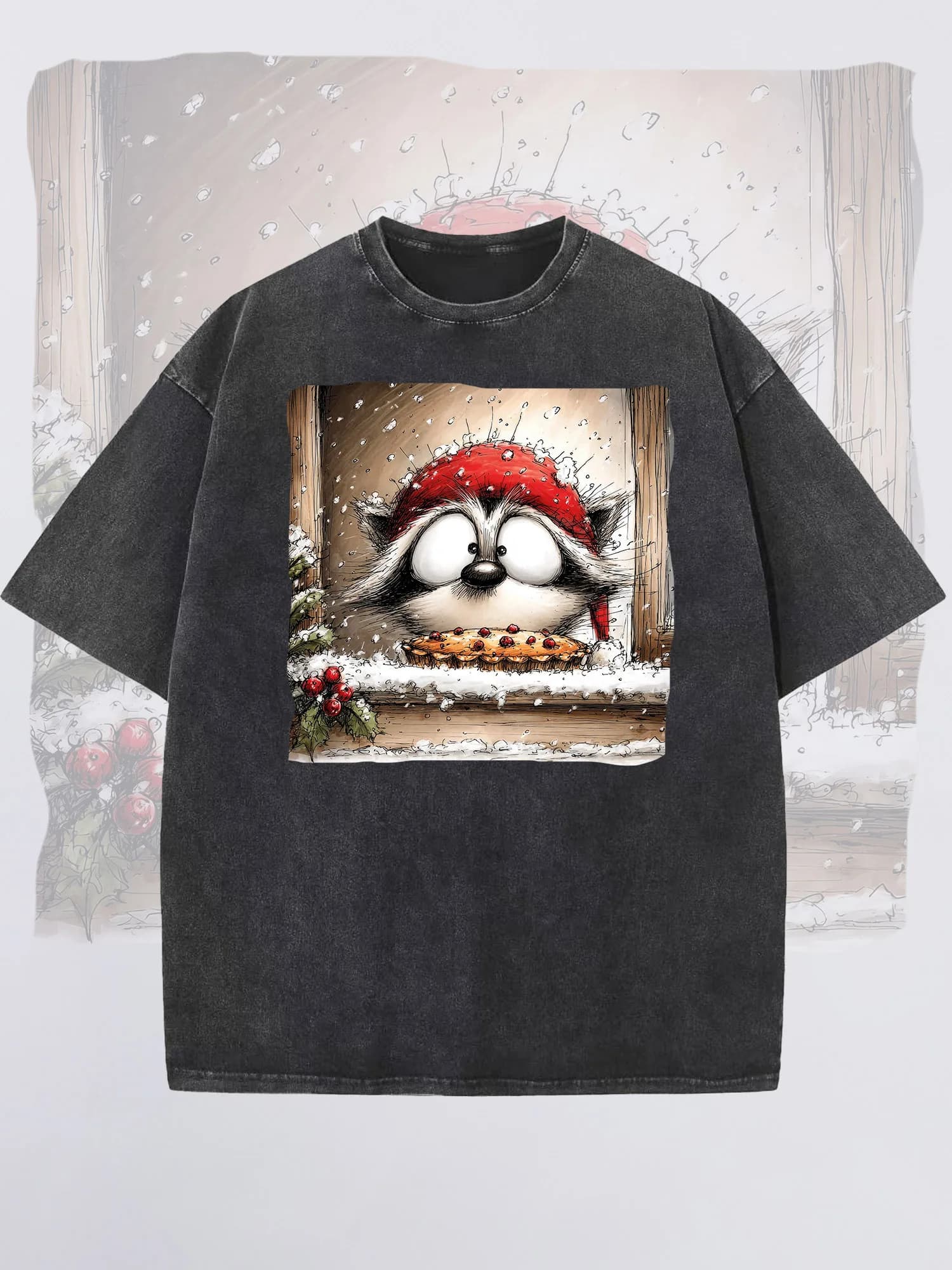 Men's T-shirt Merry Christmas Printed Black Short Sleeved Crew Neckline Coached Summer 100% cotton Washed finish with Christmas acid