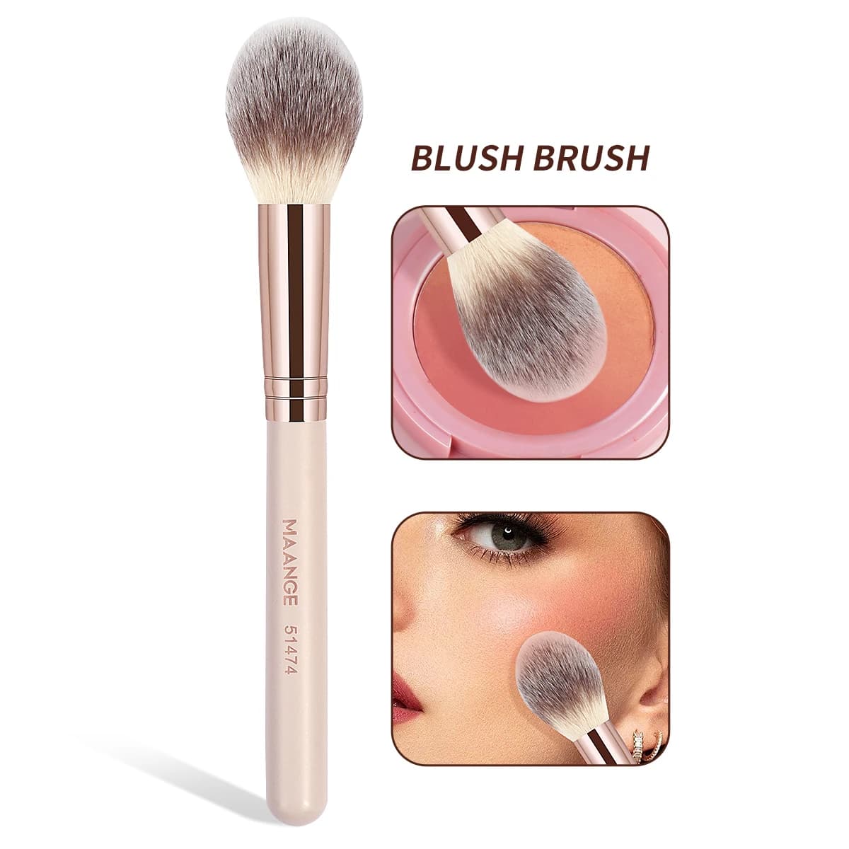 MAANGE 1pc Pennello per fard in polvere Pennello morbido Pennello per trucco da viaggio Strumenti per pennelli professionali Adatti per principianti Facile da trasportare