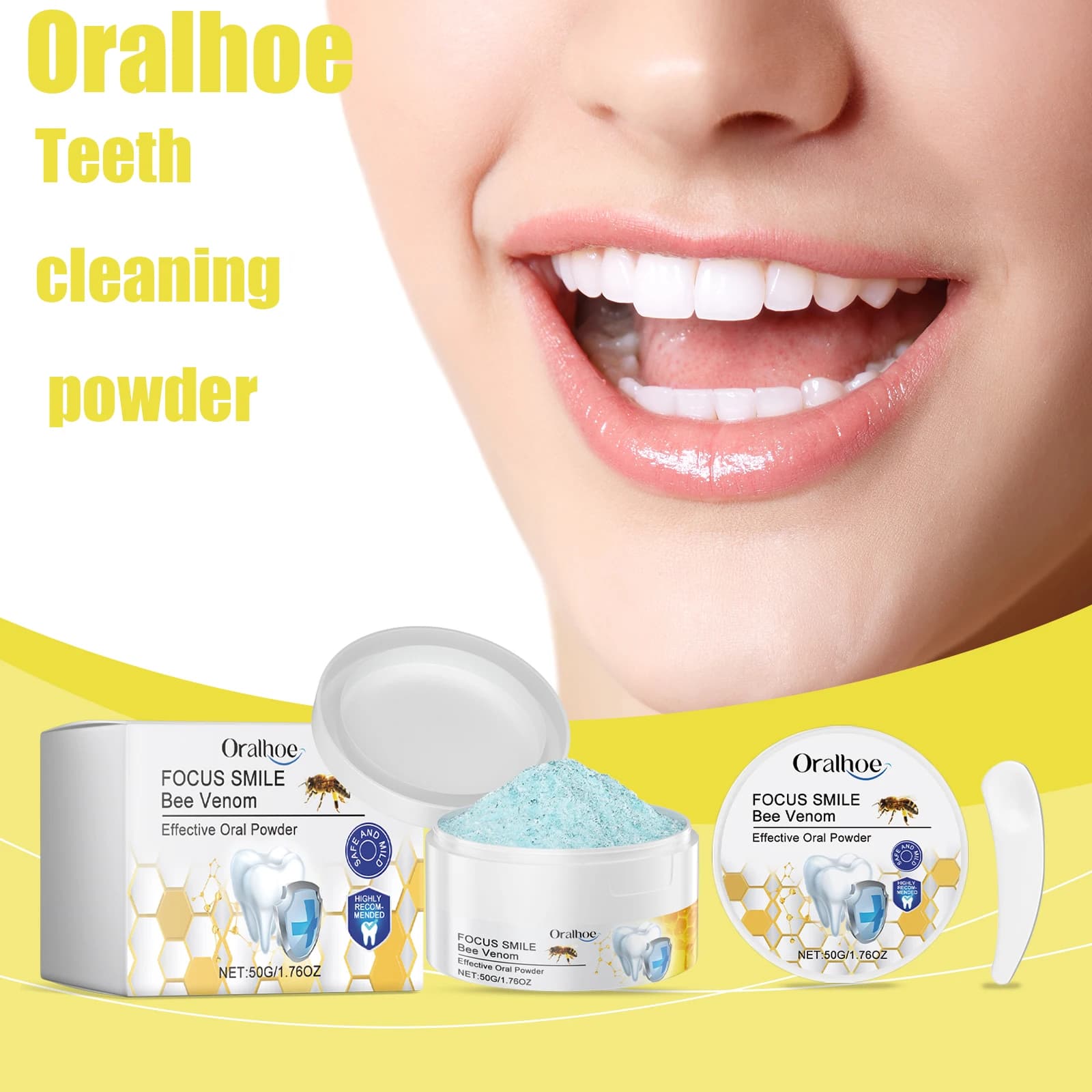 Oralhoe 50g Bee Veil Teeth whitening Powder Refreshing Alite Scratch Reducing tea stains to coffee Teeth whitening powder