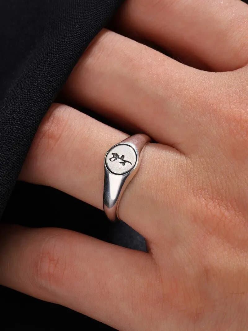 S925 Sterling Silver Ring, Vintage Silver Ring, Design with Custom Symbol, Unisex Style Ring, Fashionable Silver Ring and Unique for Men