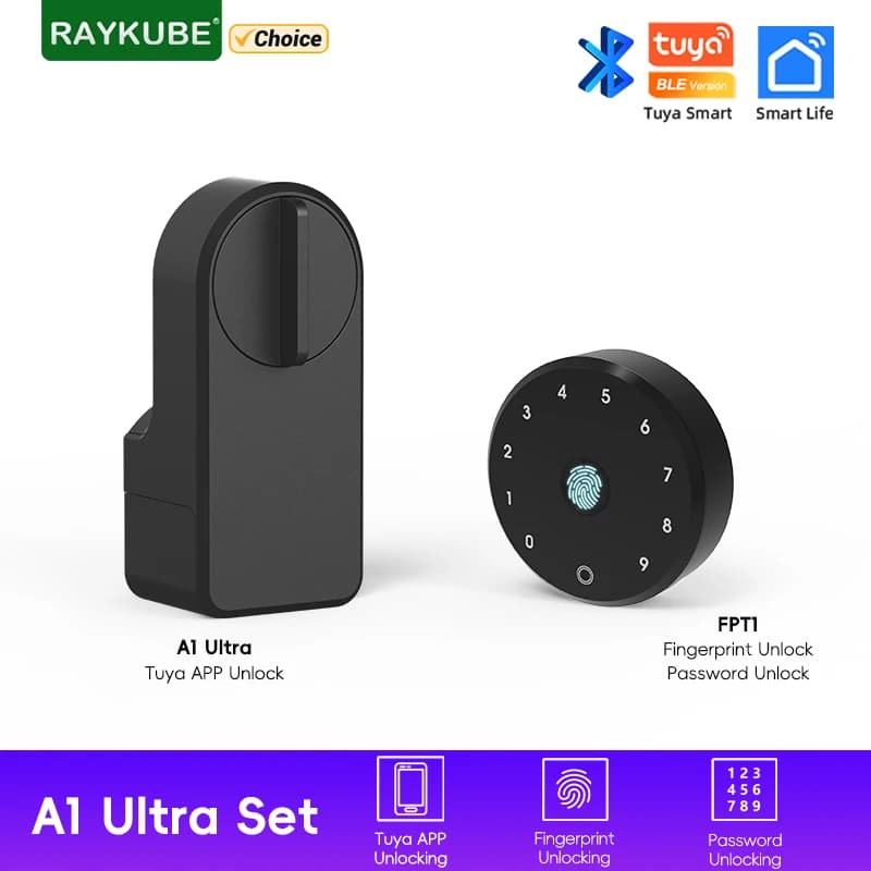 Nuovo RAYKUBE A1 Ultra Tuya BLE Serratura elettronica intelligente Tastiera per impronte digitali FPT1 Sblocco Installazione senza dig per Smart Home