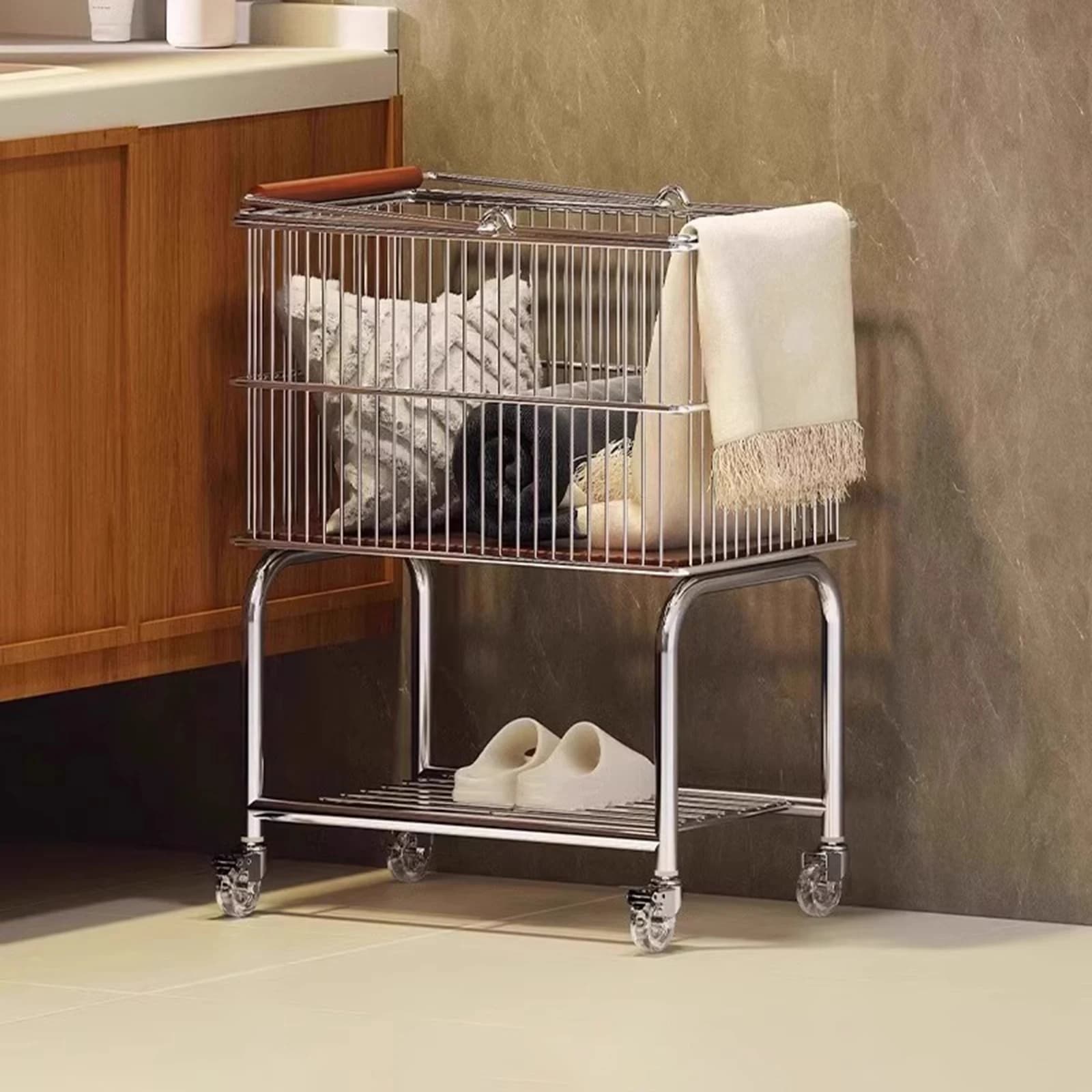 Basket for Steel Wire Linen Basket with Wheels Bedroom Basket for dirty clothes Organizer Laundry Organization Space Saving