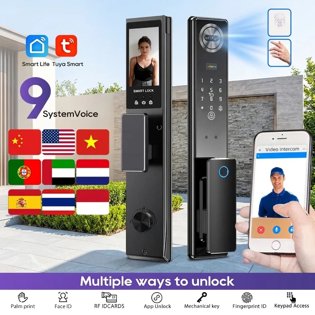 Serratura Intelligente con Riconoscimento Facciale, WiFi, Telecamera e Citofono Vocale Controllabile tramite App Tuya