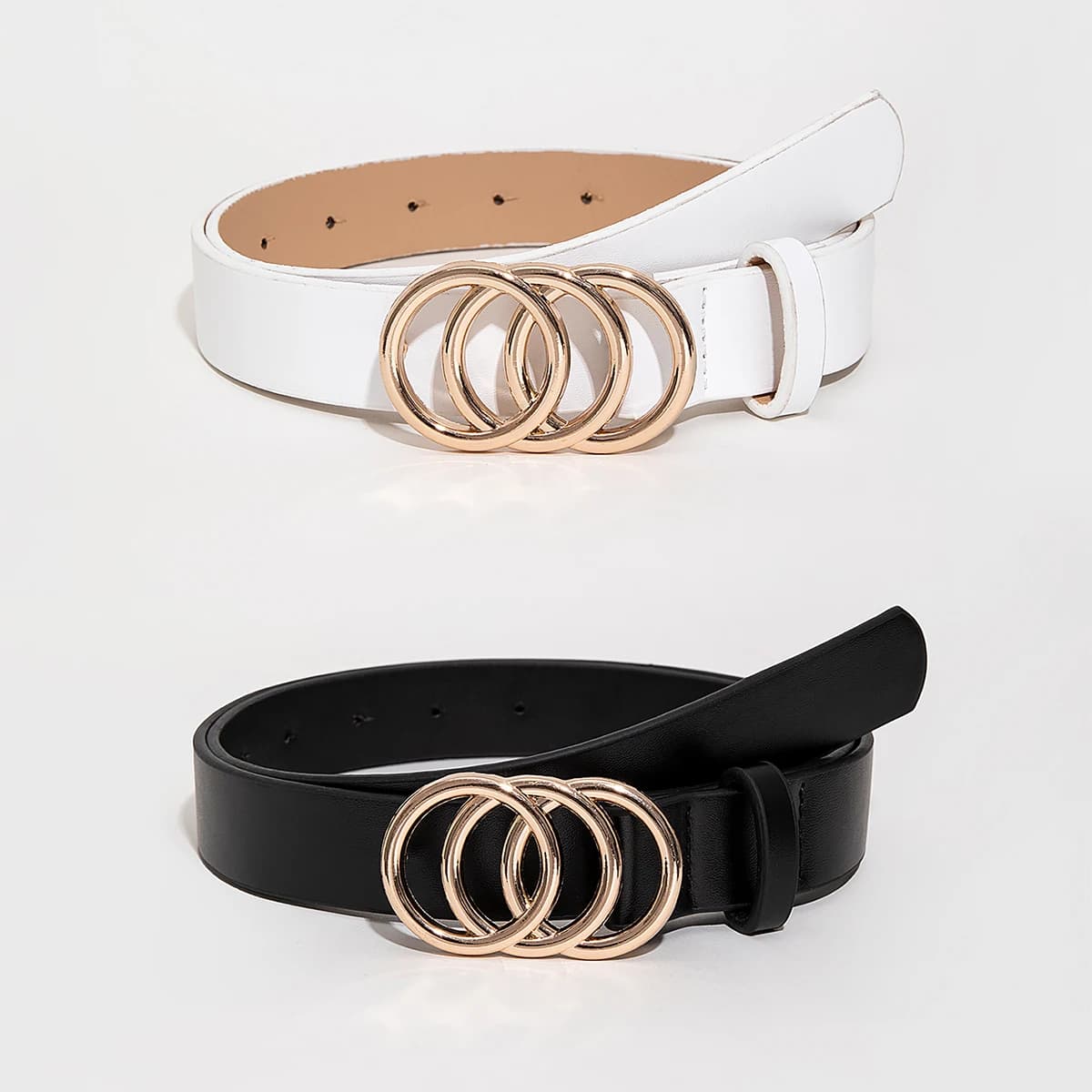 1 Set 2/3 Pcs Women's Multi-color Fashion Versatile Belts With Triple Round Buckle Jeans Accessories Suitable For Daily