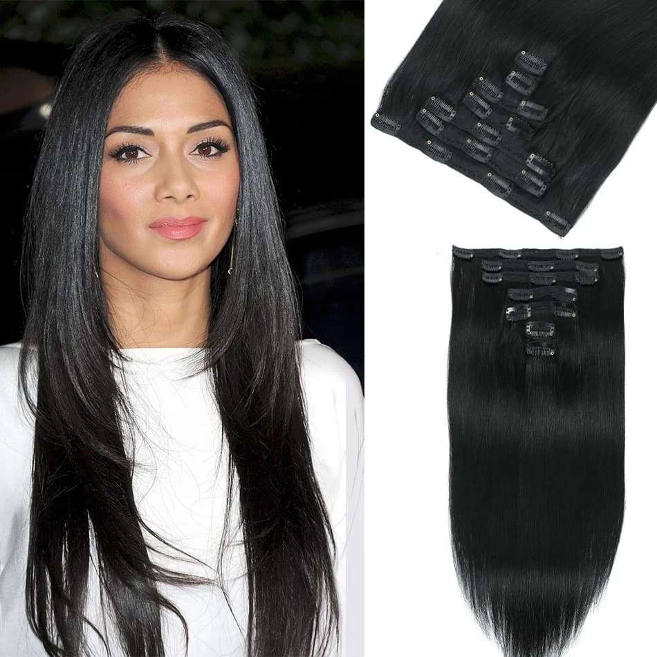 YELO 160-200 grams Brazilian clip in real human hair extensions 10 pieces silky straight clip in full head 18-28 inches