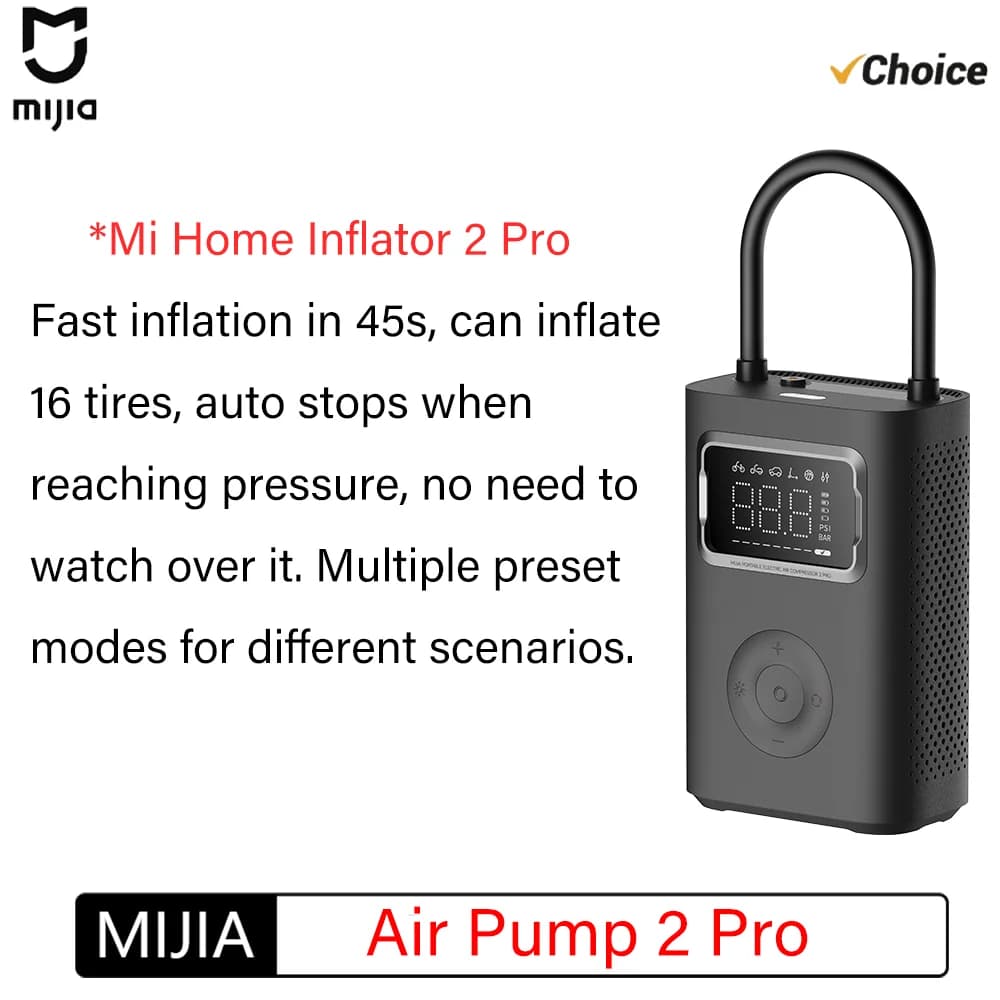 NEW Mijia Air Pump 2 Pro Portable Electric Inflator Pump Digital Display Inflator 150psi Max Basketball Tire 2500mAh Bike Car CN