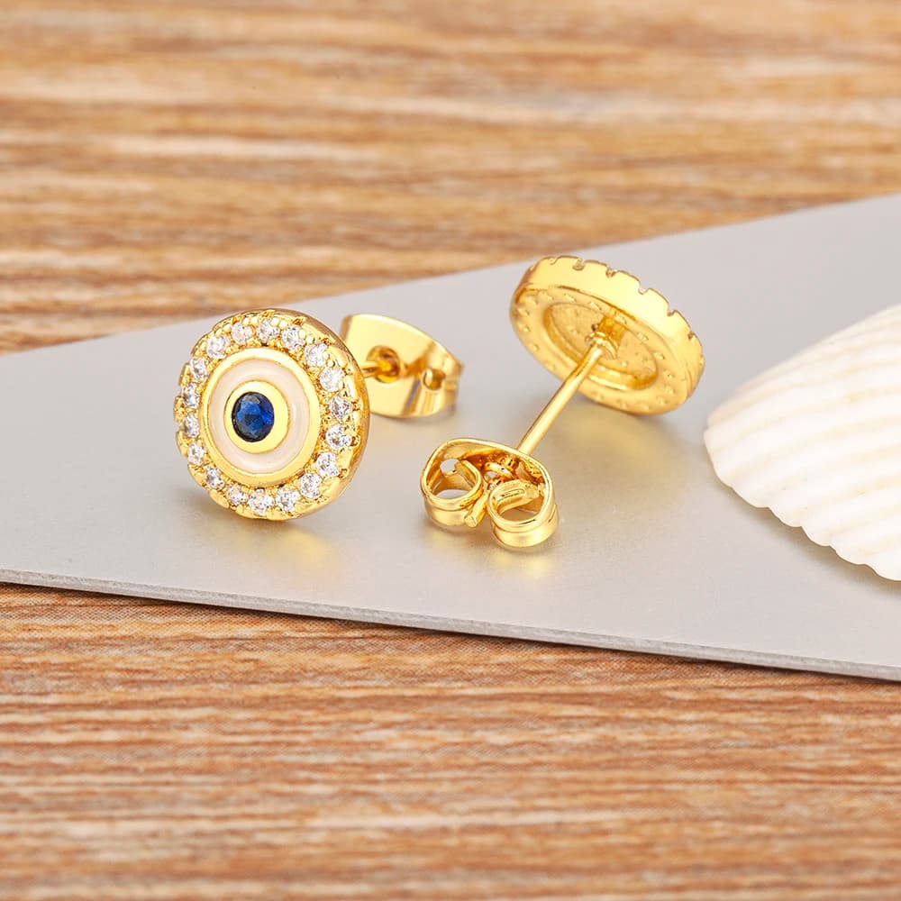 Nidin New Fashion Lucky Evil Eye Pave Shiny Crystal Zircon Charm Stud Earrings For Women Personality Design Ear Jewelry Gifts