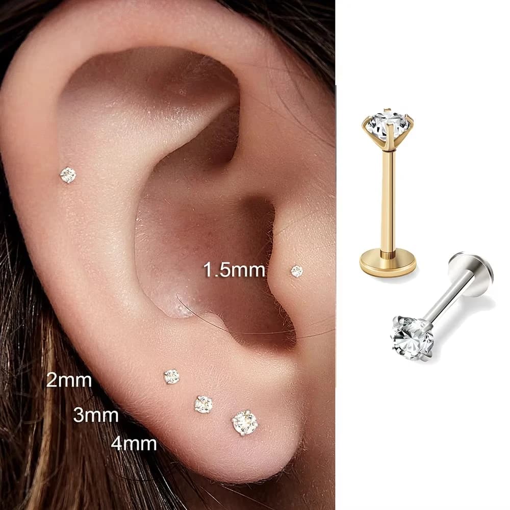 Commercio all'ingrosso 10/100PC Labret Trago Orecchini con perno 16G Acciaio inossidabile chirurgico CZ Crystal Helix Cartialge Medusa Lip Body Piercing