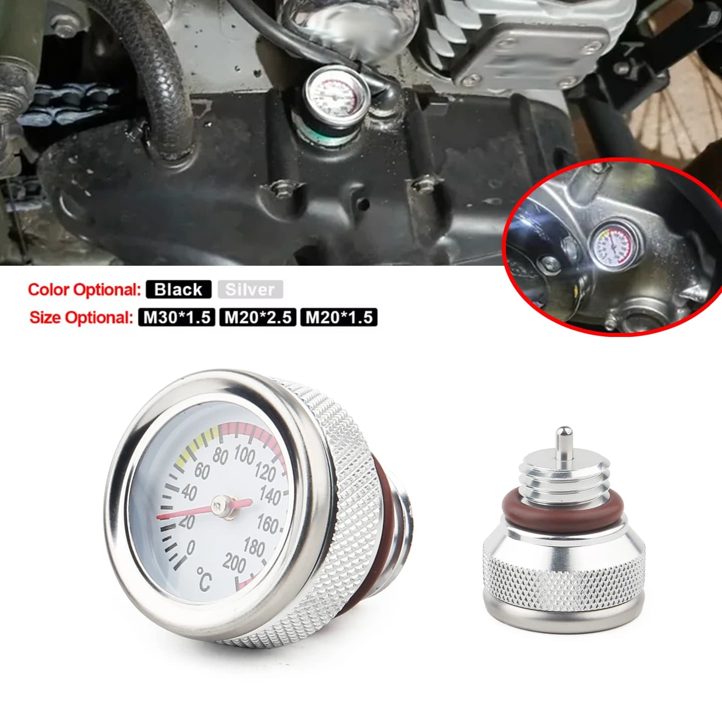 M20x1.5/M20x2.5/M30x1.5 Motorcycle Fuel Tank Caps With Oil Temperature Gauge 0-200℃ Pointers Dial Meter