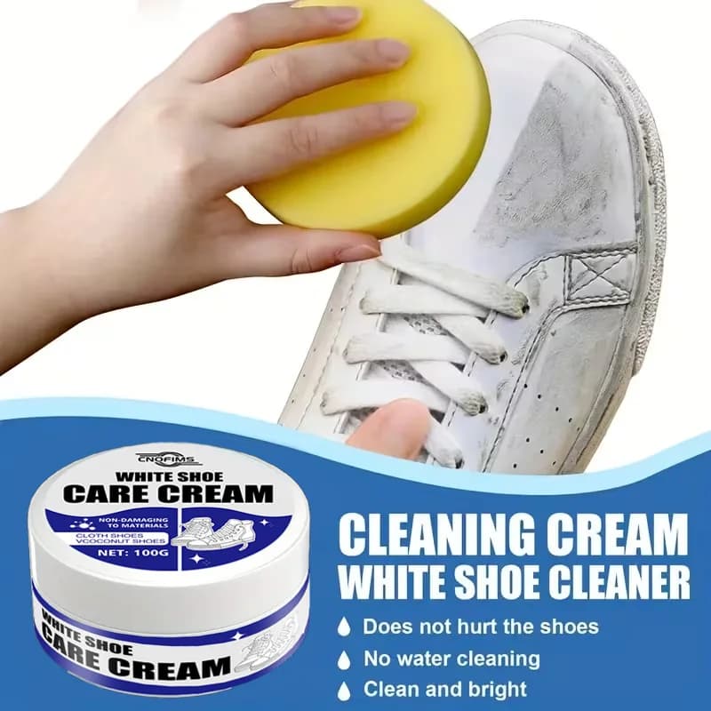 Crema detergente per scarpe bianca: Smacchiatore e sbiancante per scarpe da ginnastica, tela, finta pelle: formula facile senza risciacquo.