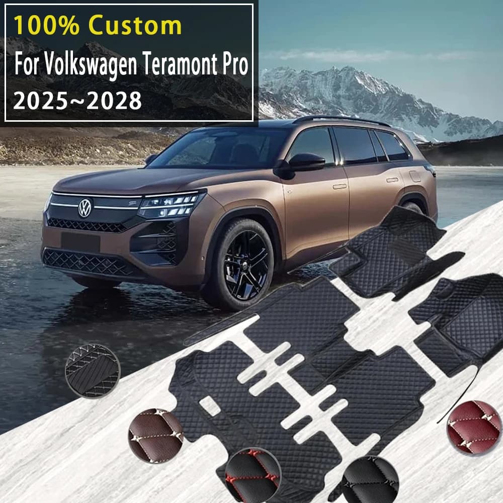 Car Mats for Volkswagen VW Teramont Pro 2025 ~ 2028 Waterproof Bearings Leather Feet Covers Floor Covers Car Accessories 2026