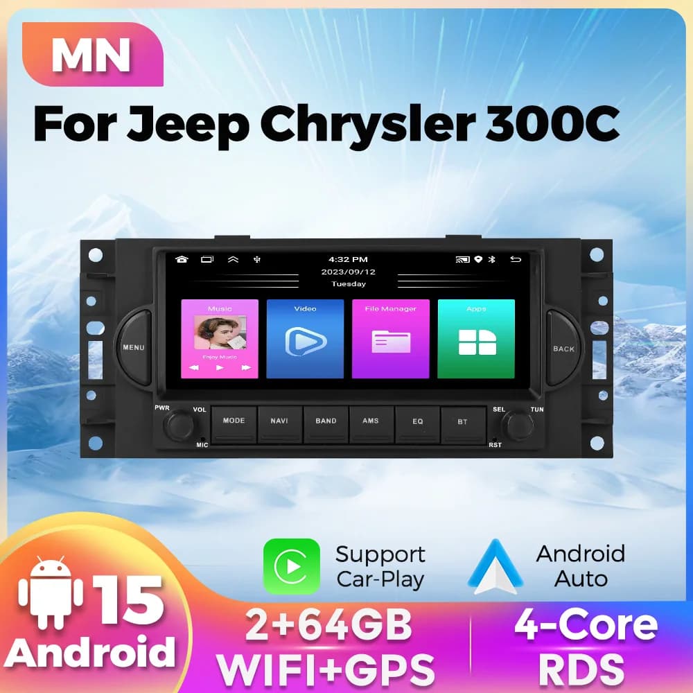 MEKEDE Android 15 Multimedia Autoradio for Chrysler 300C PT Cruiser Compass Patriot Jeep Dodge Magnum Grand Cherokee RAM 1500
