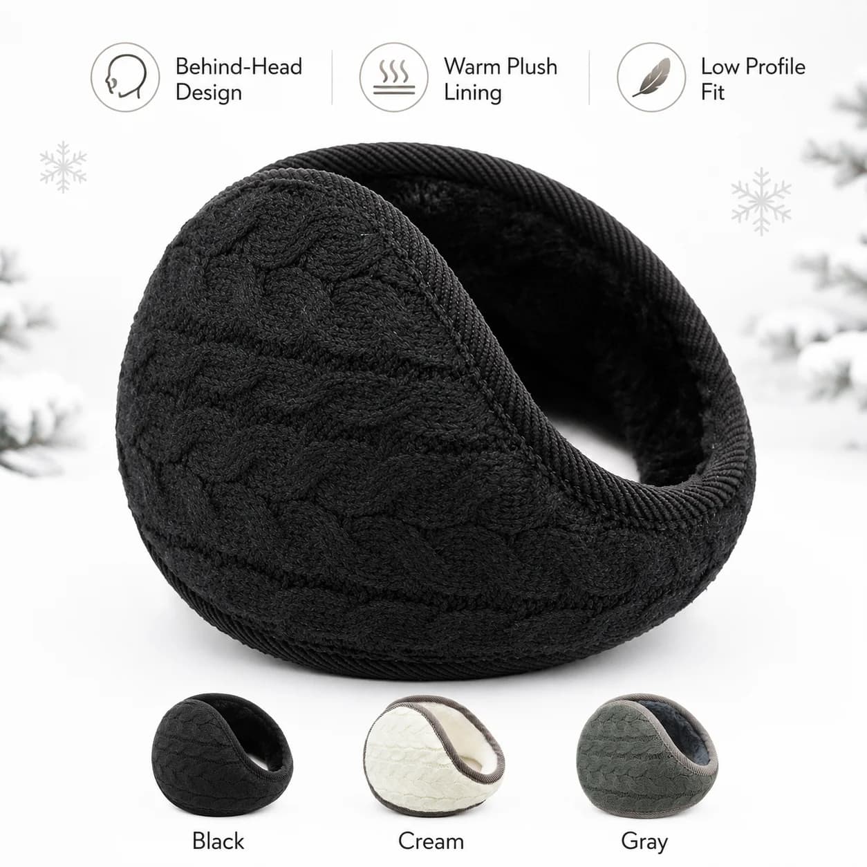 Behind Head Winter Earmuffs Plush Fleece Ear Warmers Low Profile Unisex Knit Ear Covers for Running Cycling Commuting Outdoor