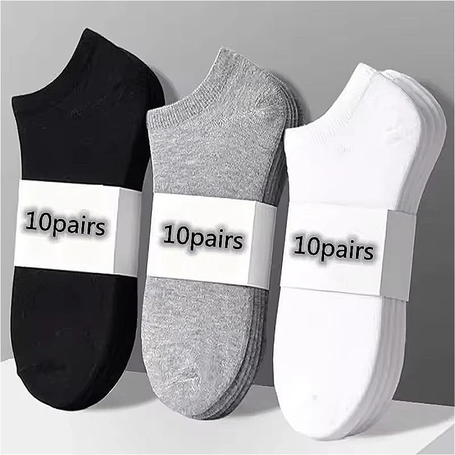 10 Paia di Calzini Sportivi Leggeri Neri/Bianchi/Grigi, Semplici, Versatili e alla Moda, Adatti per l'Uso Quotidiano Casual