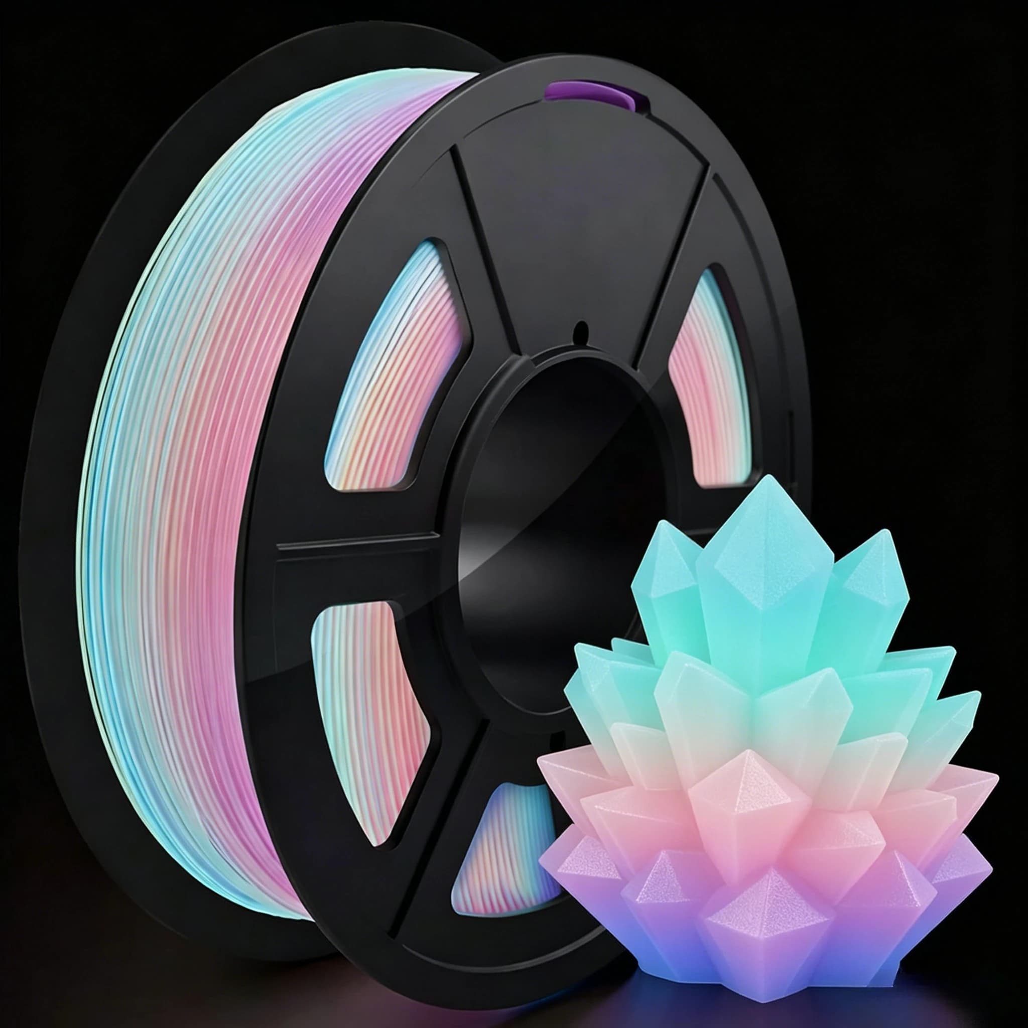 3D Printing Filament PLA Glow-in-the-Dark Rainbow Color 1.75mm Diameter 250g Roll Dimensional Accuracy +/- 0.03mm Gradual Color