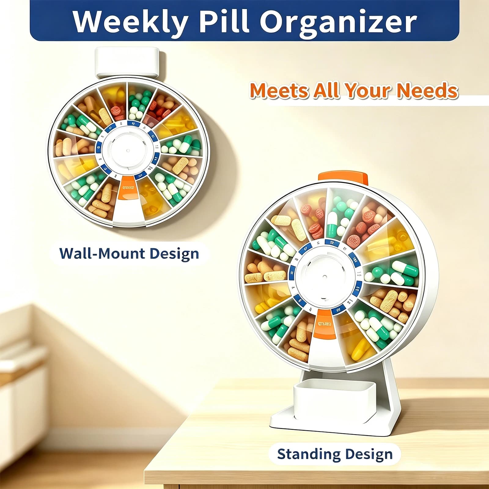New Weekly Pill Organizer 14 Compartment Large Capacity Pill Case for Vitamin Medicine Case Supplements Push Button Pill Box