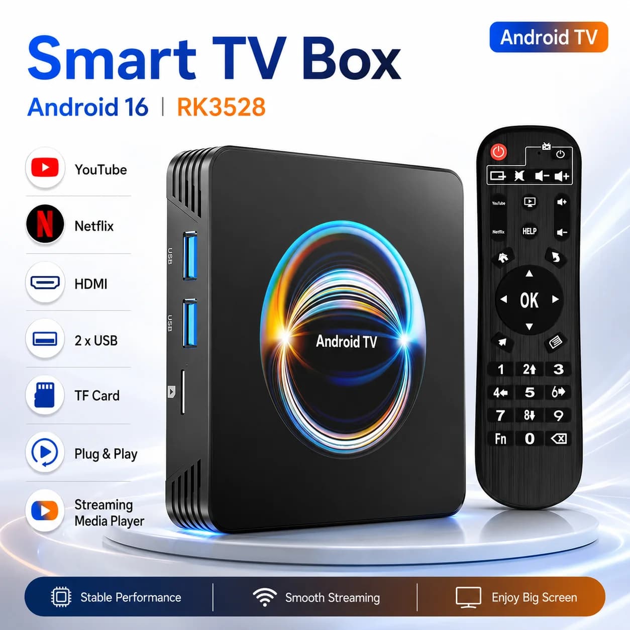 Box TV Android 16 RK3528, Lettore Multimediale in Streaming, Dual WiFi 2.4G&5.8G, 8K, 32G/64G/128G/256G, YouTube Netflix, Set-Top Box