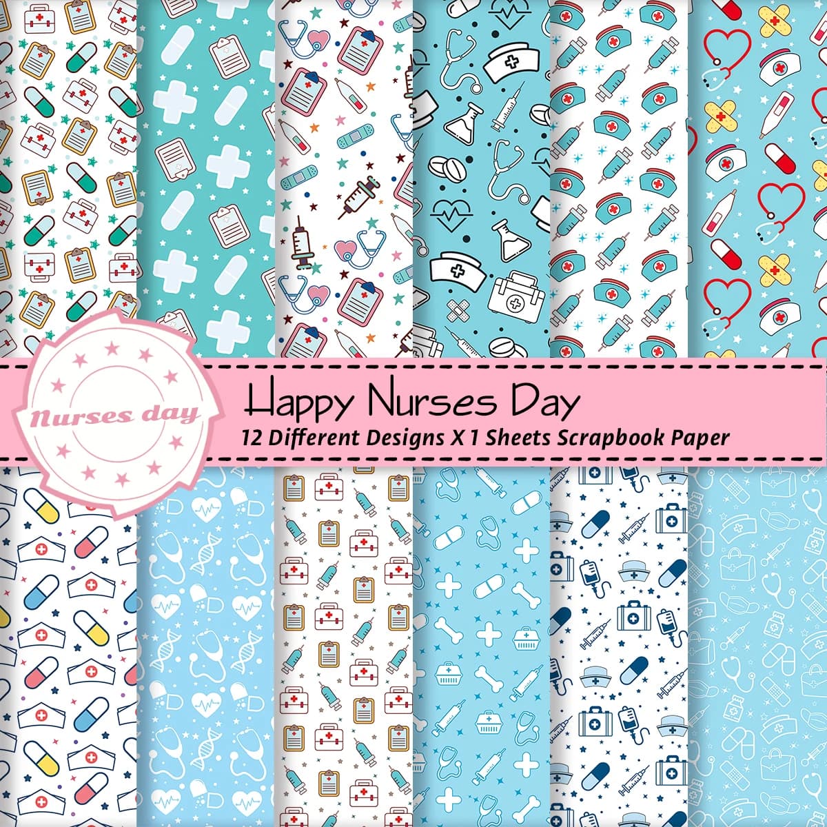 12 pezzi di carta decorativa colorata con design a tema infermieristico per appunti, diari, artigianato, scrapbooking artistico, confezione regalo