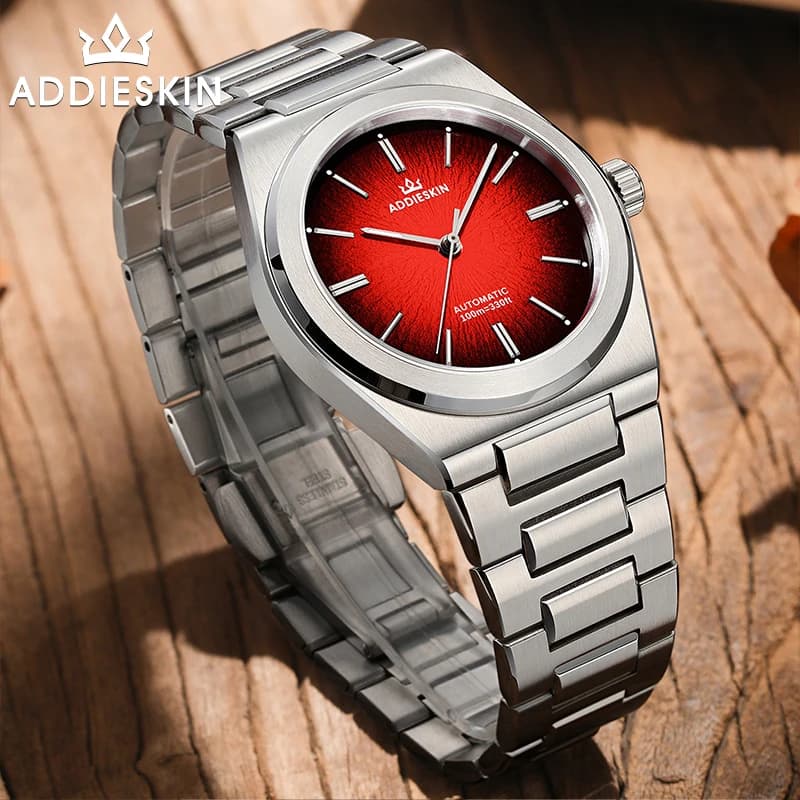 ADDIESKIN K001 Men's Automatic Watch Red Dial 39mm Ultra-Thin Anti-Reflective Coating Miyota 9015 Luminous Outdoor Sports Watch