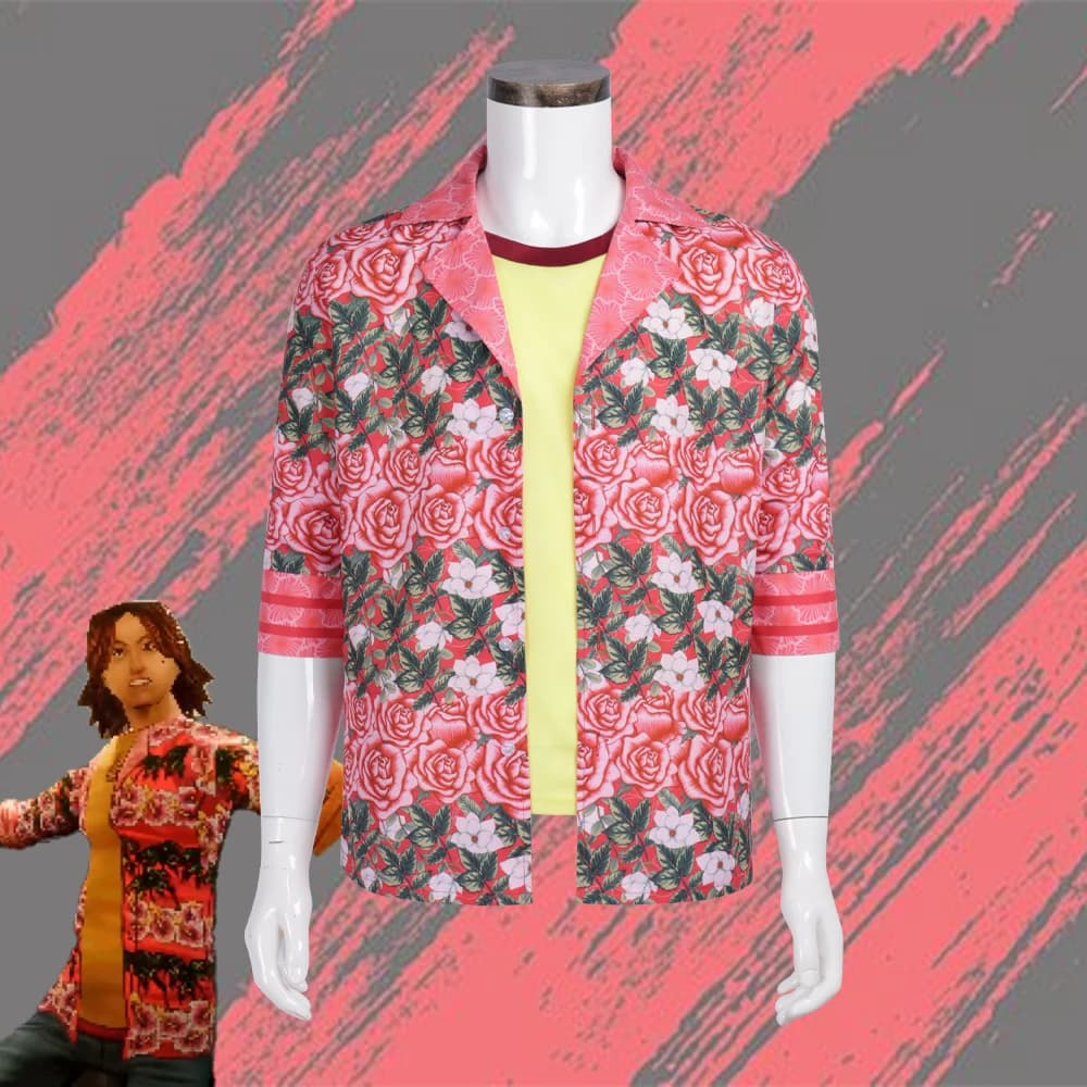 Set di costumi cosplay Daisuke per collutorio, camicia da uomo con stampa di fiori di rosa hawaiana e t-shirt gialla, costume da gioco di ruolo