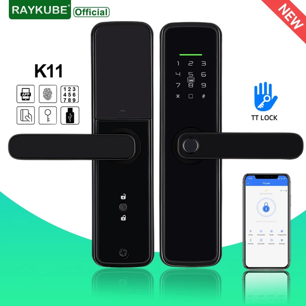 RAYKUBE K11 TT Lock BLE Serratura biometrica intelligente per impronte digitali Serratura elettrica con password/senza chiave/scheda IC/sblocco remoto APP