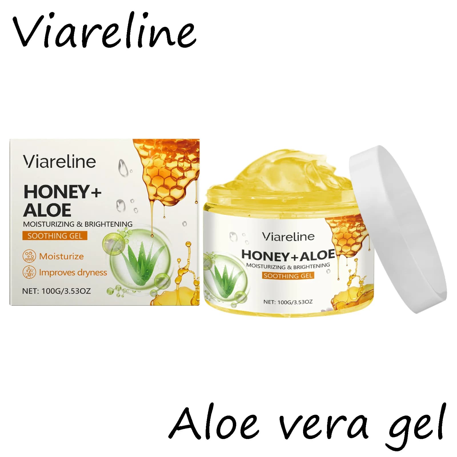 Viareline Miele Aloe Vera Gel per il viso Riparazione Scottature solari Idratante per la pelle Sollievo Il rossore Riduce la secchezza Controllo del sebo Gel lenitivo per la pelle