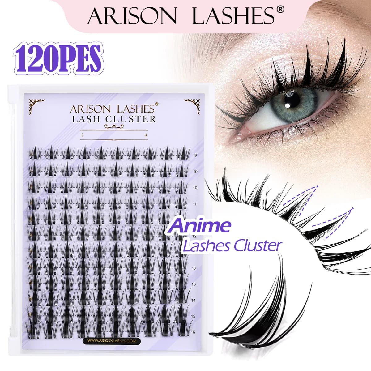 ARISON Ciglia Finte a Ciuffetti Effetto Fatato 120 Pieces, Ciglia Finte Anime Spiky per Volume e Length, from Natural Look to Drammatico, Easy to Apply to Home