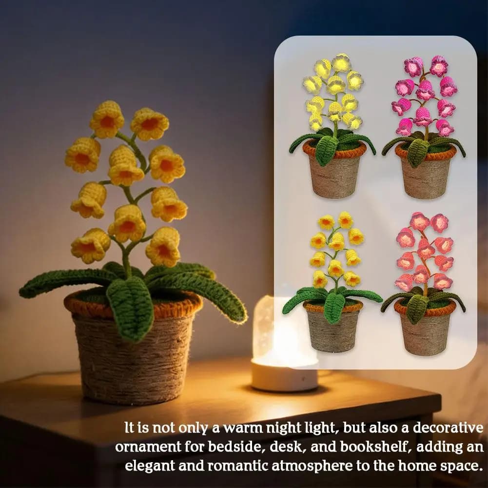 Orchidea Shape LED Decorative Lamp in Vase, Craft Night Light at the Bedroom and Desk Crochet, Romantic Luminous Vase for Home Furniture