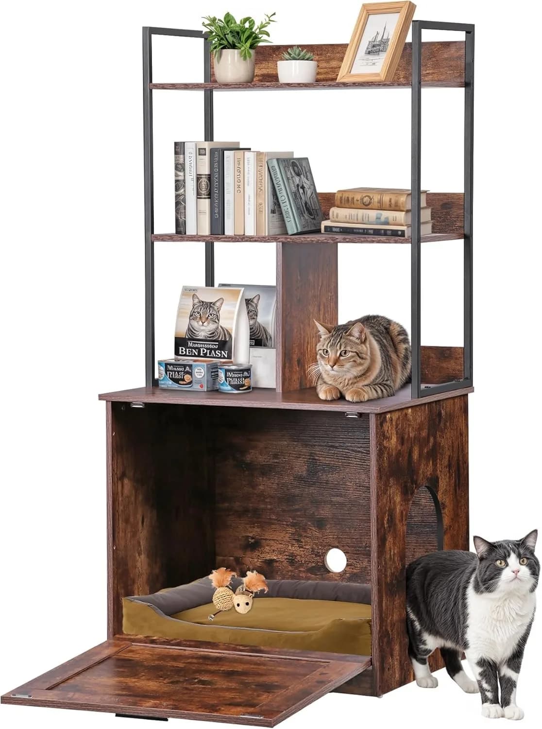 2-in-1 cot with storage shelves, hidden cot cabinet with entrance (roofed brown)