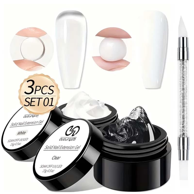 3 pezzi/set gel solido per unghie, bianco, rosa, nudo, gel duro trasparente per unghie gel per scolpire 3D gel non appiccicoso per intaglio a mano