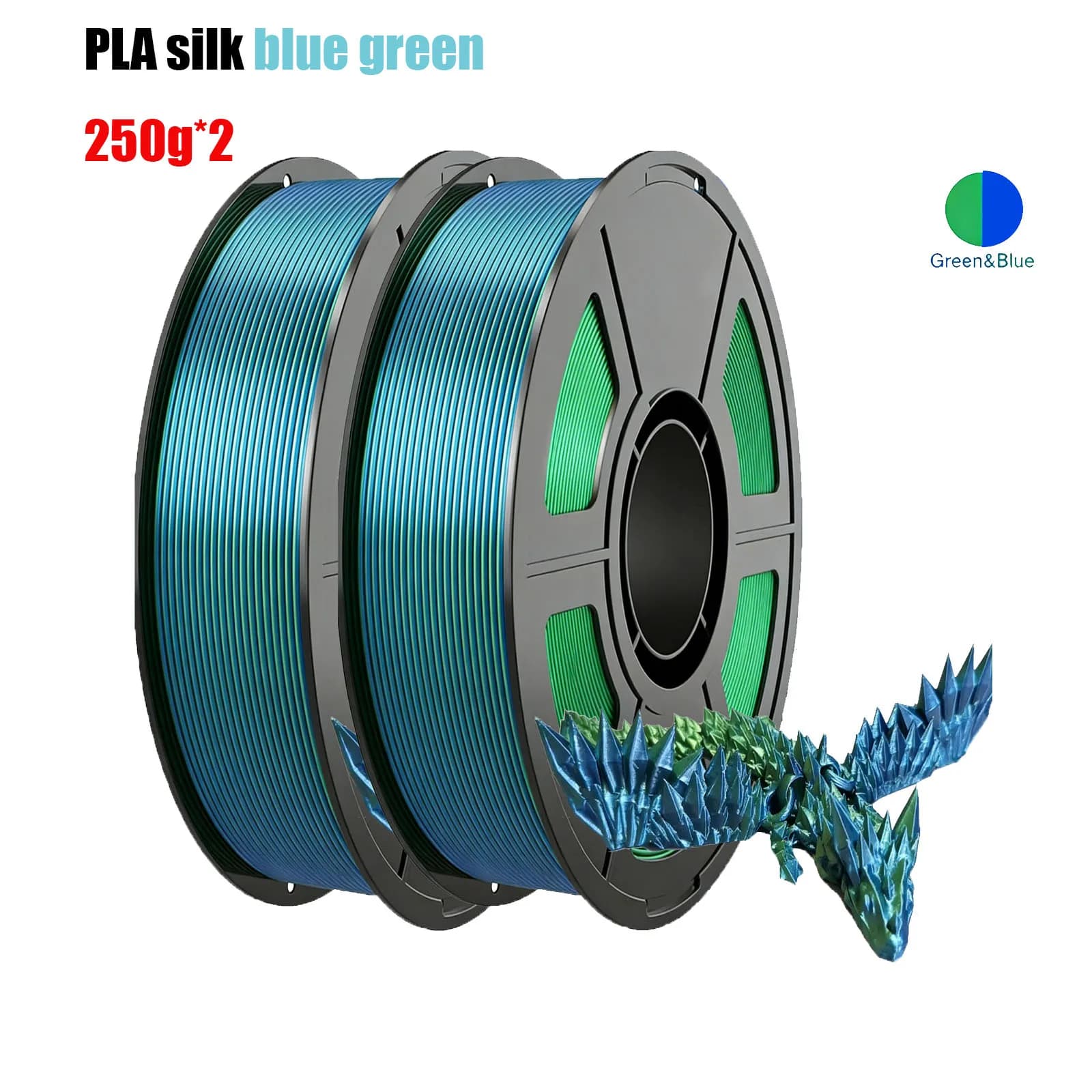 3D PLA Printer Filament Blue-Green Silk Effect 1.75mm Polished Constructed with 500g Reel Color Change for 3D Printing