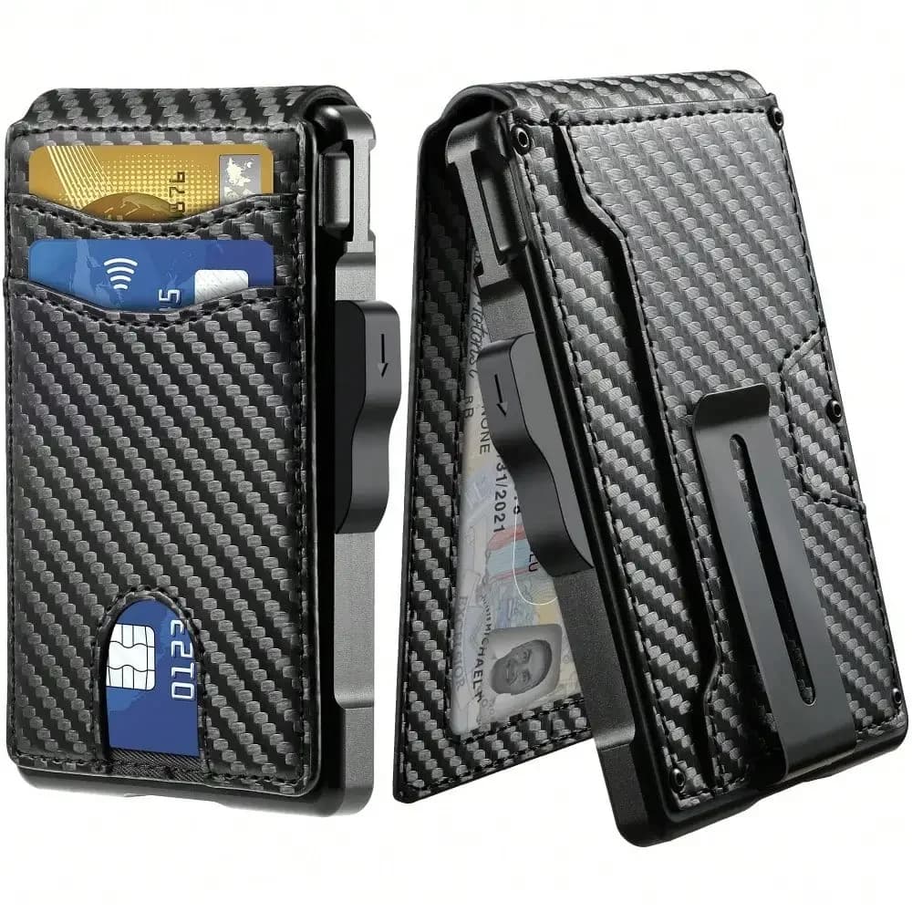 Wallet for Men, Mens Minimalist Wallet 9-13 Cards, Slim Compact Wallet with Money Clip & ID Window, RFID Blocking Smart Pop Up C