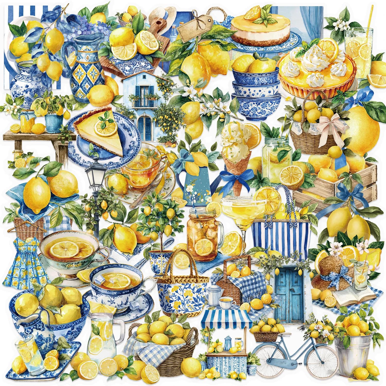 50Pcs Lemon Theme Stickers PET Waterproof Decorate Scrapbook Storage Box Helmet Phone Skate Suitcase Decals