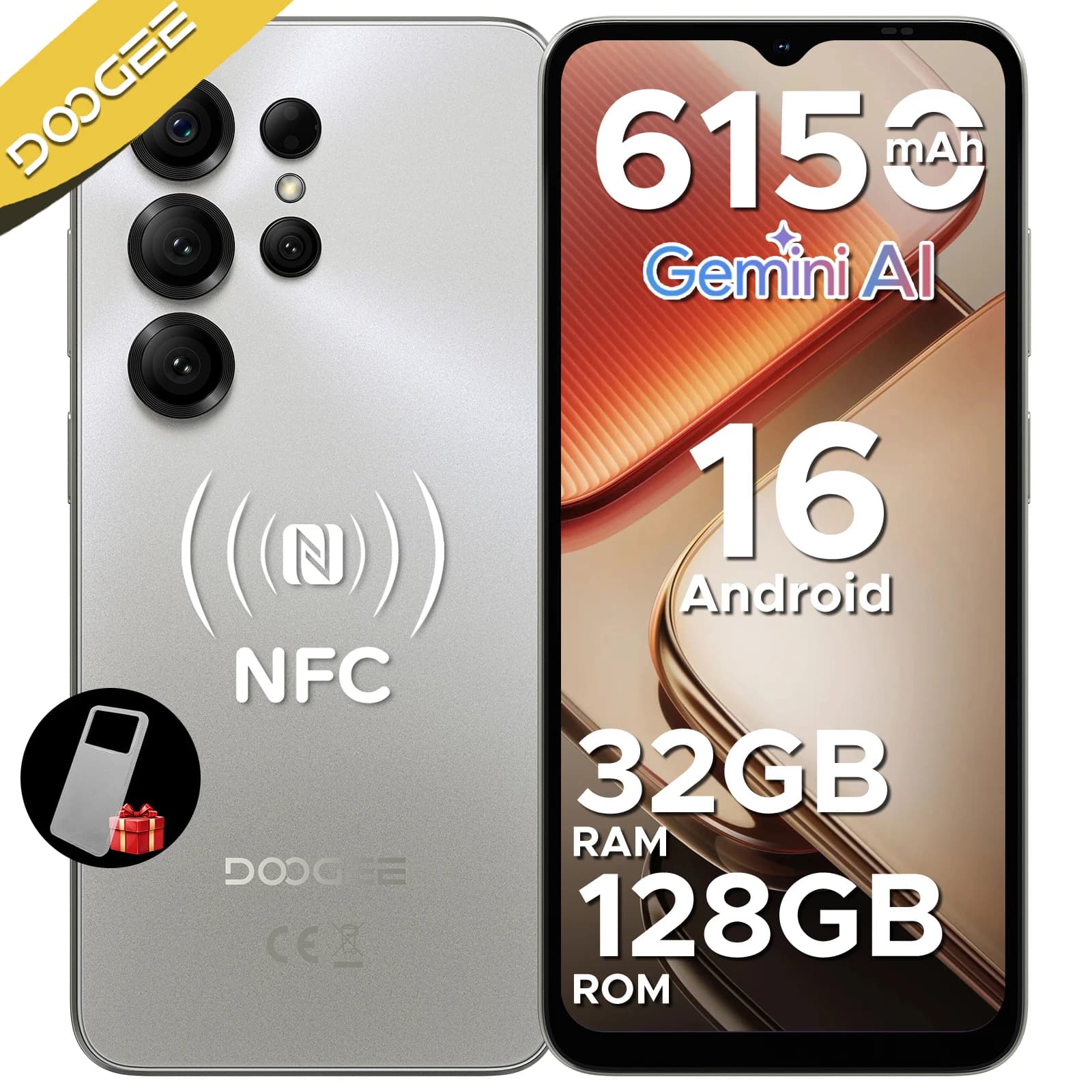 DOOGEE Note56 X PRO Telefono Cellulare Android 16, 90Hz, Corpo Sottile 8.45mm, Batteria 6150mAh, 128GB, Gemini AI, Widevine L1, NFC, Smartphone