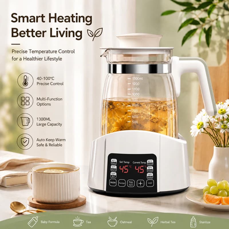 NUOVO Bollitore Termostatico per Latte da 1,3L, Regolatore di Temperatura per Neonati, Pentola Intelligente per Acqua Calda, Scaldalatte Automatico per Latte e Latte in Polvere