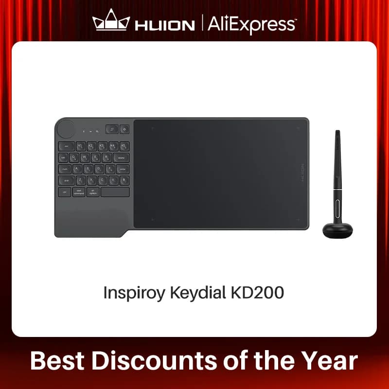 Huion KD200 Tavoletta grafica digitale OSU Gioco Keydial Penna senza batteria Tavolette grafiche wireless con tastiera
