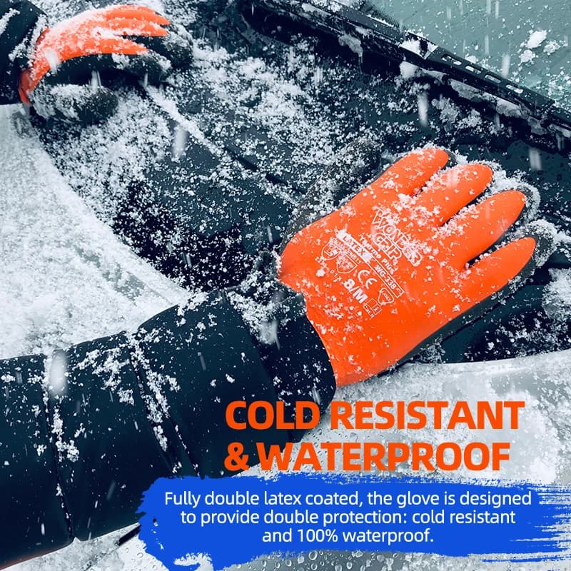 Guanti da Lavoro di Sicurezza Resistenti al Freddo Impermeabili con Fodera in Acrilico 13 Gauge, Doppio Rivestimento in Lattice Antiscivolo Compatibili con Touch Screen
