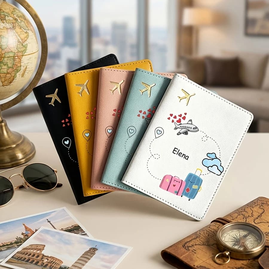 Custom Cartoon Travel Name Passport Holder Lightweight Open ID Case Gift for Travelers Business Vacation Trips