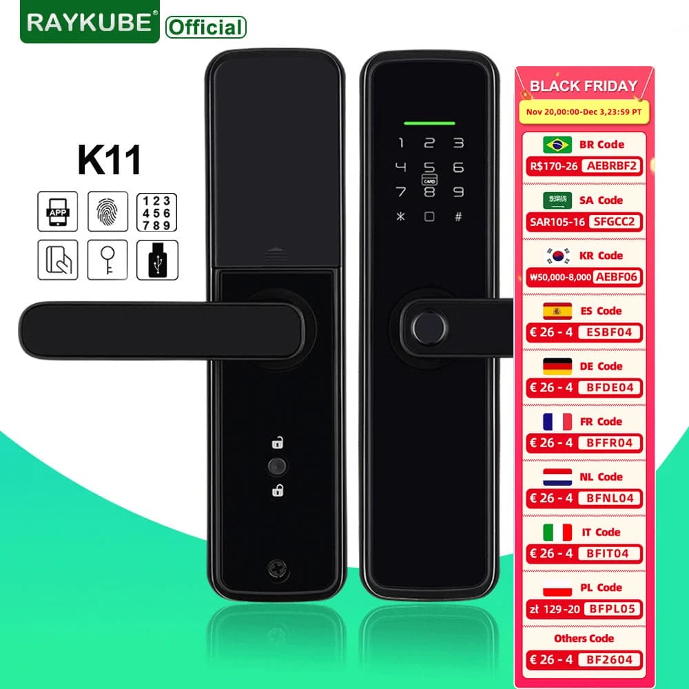 Nuovo RAYKUBE K11 TT Lock Bluetooth Blocco biometrico delle impronte digitali Serratura elettrica con password/Senza chiave/Scheda IC/Sblocco remoto APP