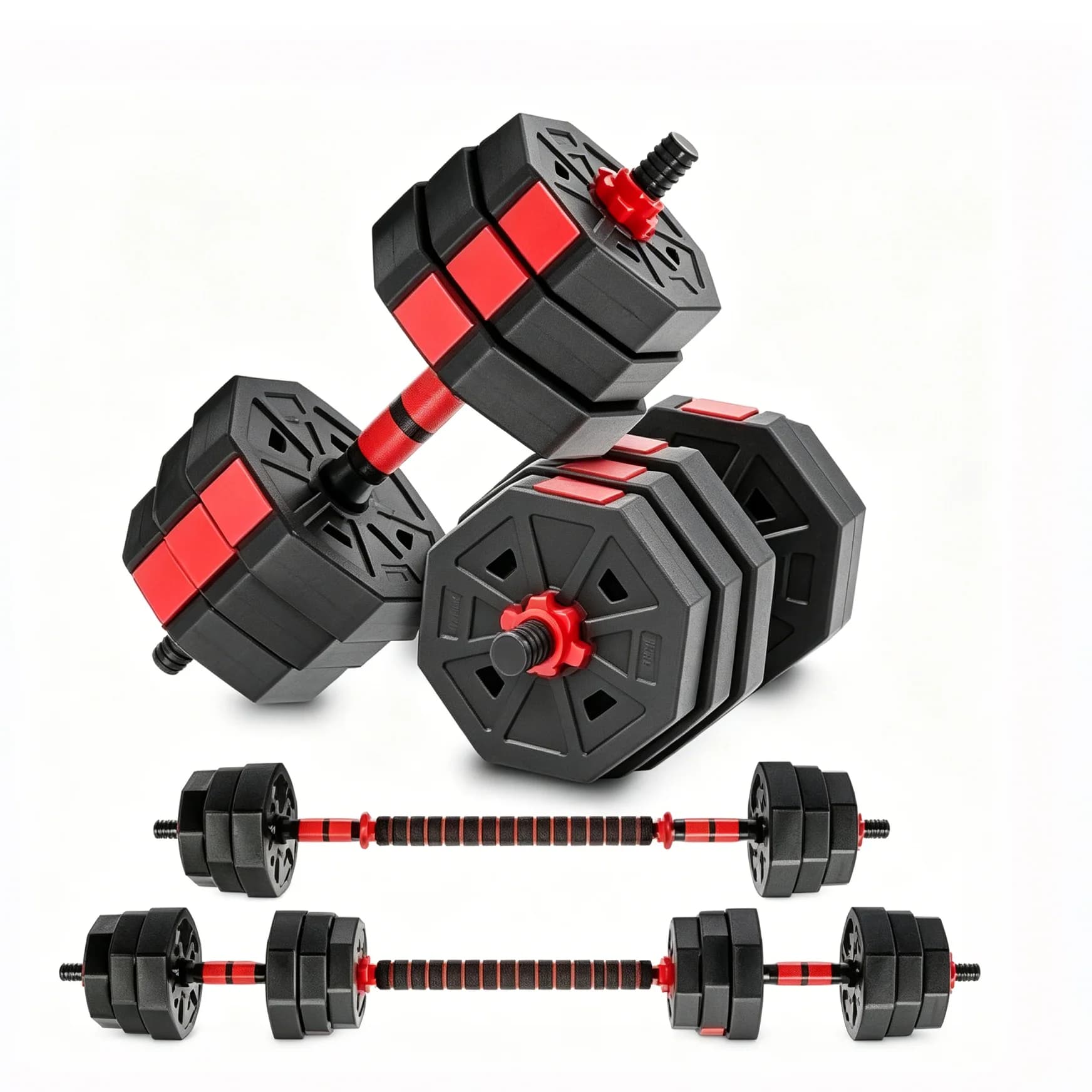 Adjustable Dumbbell Set 2 in 1 Convertible Barbell 5.5-44lbs Rubber Coated Dumbbell Home Gym Weight Training Fitness Equipment