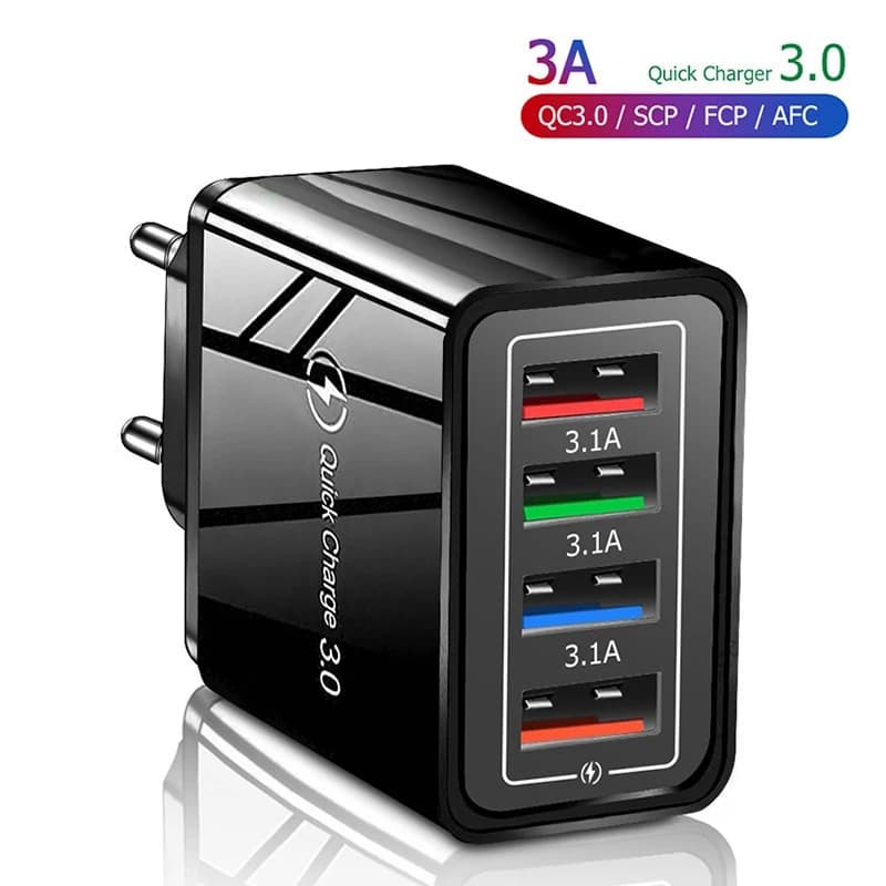 Caricatore rapido USB 3A 4 Spina UE USA Adattatore per telefono da parete Quick Charge 3.0 per iPhone Samsung Xiaomi Redmi Caricatore USB da viaggio portatile