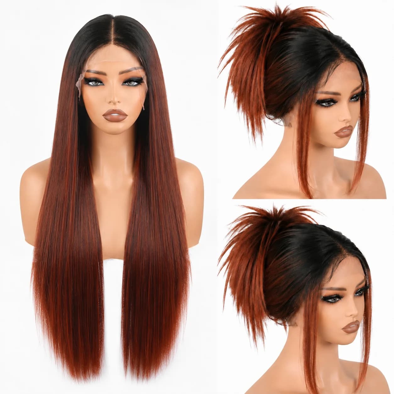 30" Y2K Synthetic Lace Front Wig 13x4x1 Long Straight Hair Wigs for Women Reddish Brown Straight Wigs, Canbe Straightened/Curled, Beginner Friendly