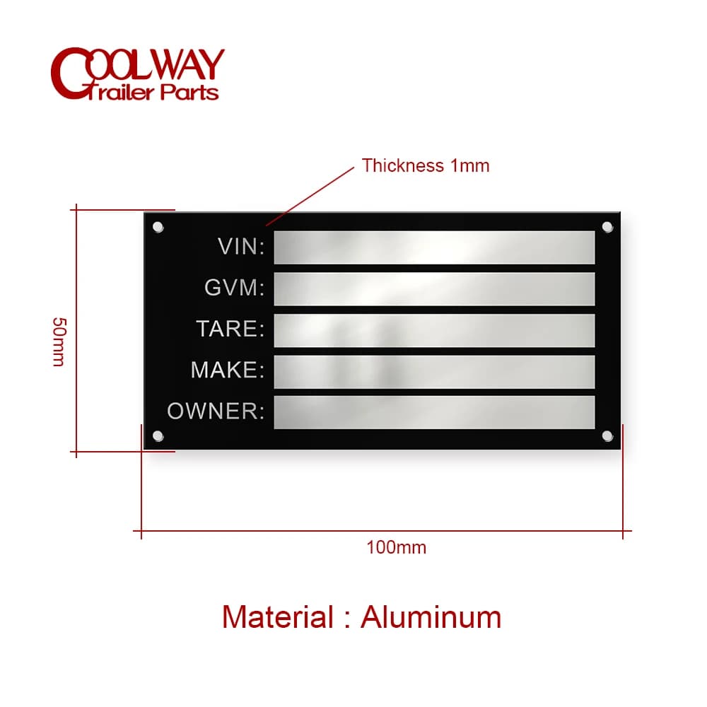 Identification label for aluminum vehicle GVM weight plate Empty or engraved for trailers Motorhome parts - Owner frame with serial number
