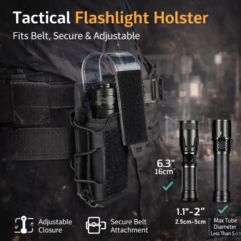Fondina Tattica per Torcia, con Moschettone Girevole a 360 Gradi e Clip da Cintura, Custodia per Torcia per Attrezzatura da Caccia Outdoor