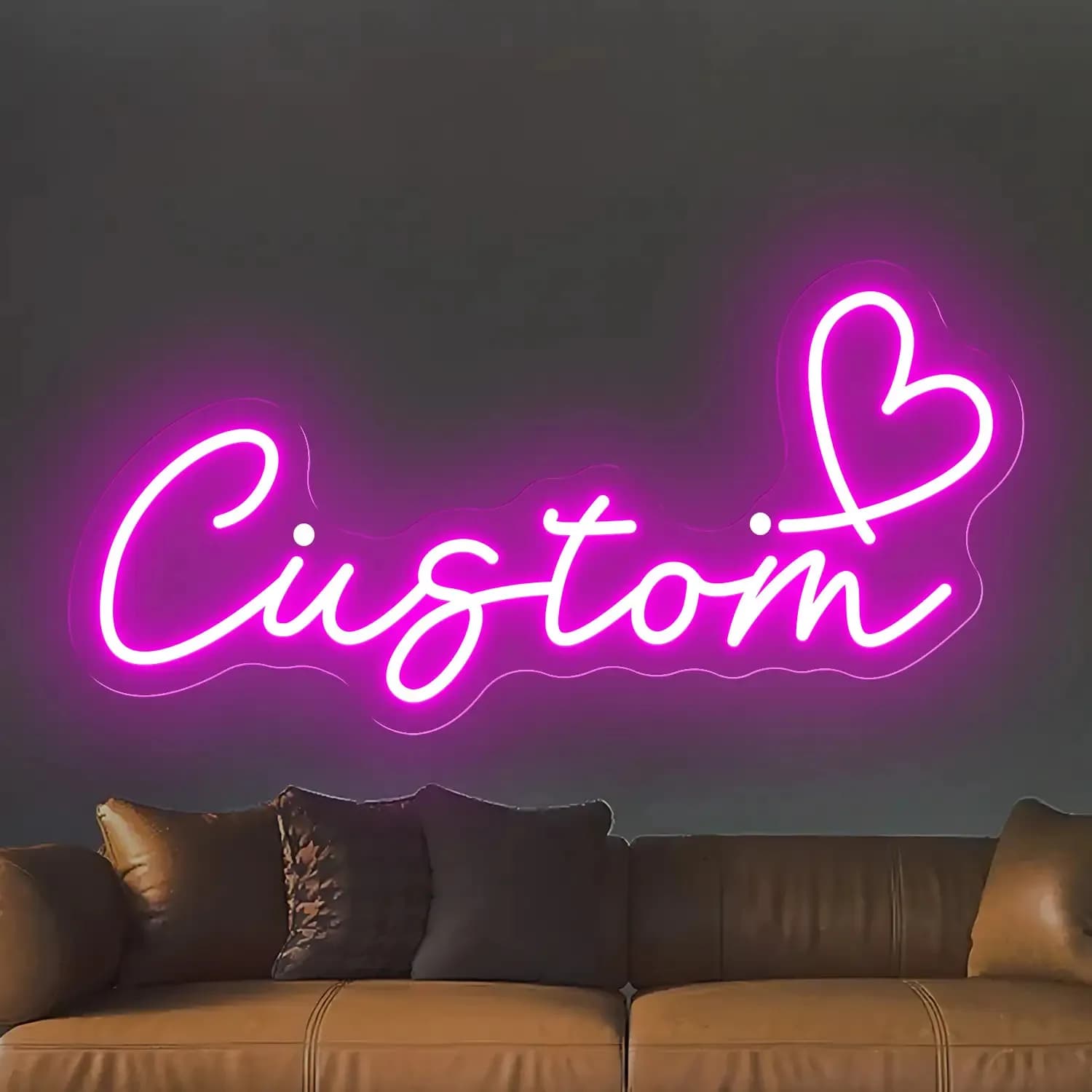 Insegna LED Neon Personalizzata con Testo e Design a Cuore, Decorazione Neon da Parete e Porta per Feste/Matrimoni/Compleanni/Club/Bar, Arredamento Casa, Decorazione Stanza